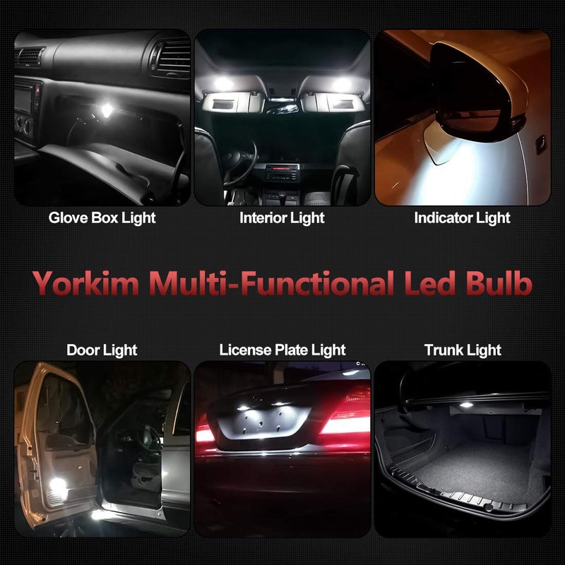 Yorkim 28mm De3175 LED Bulb White Super Bright Festoon 28mm 29mm bulb Error Free CANBUS 6-SMD 2835 Chipsets For Interior Lights, DE3022 3175 3022 LED Bulb - Pack of 2 - Image 5